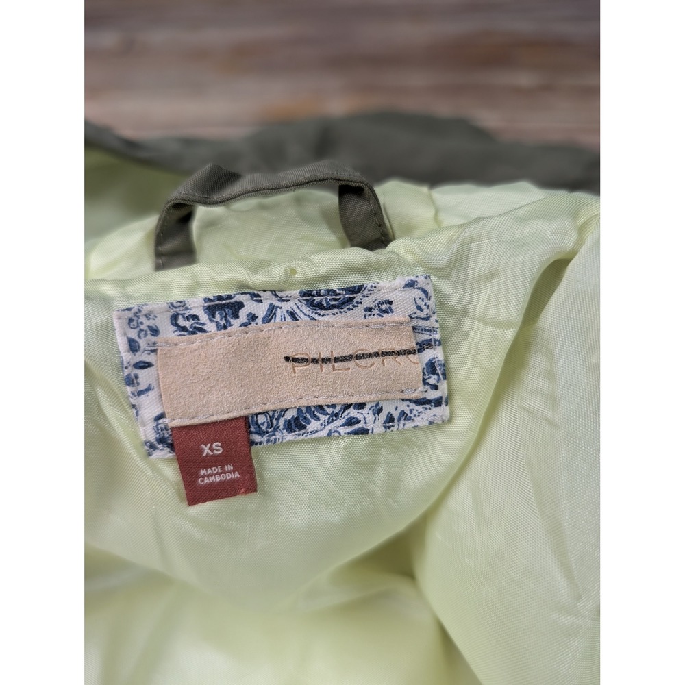 Pilcro Mixed Media Puffer Jacket Women XS Olive Green Sherpa Sleeve Hooded Coat - Picture 6 of 12
